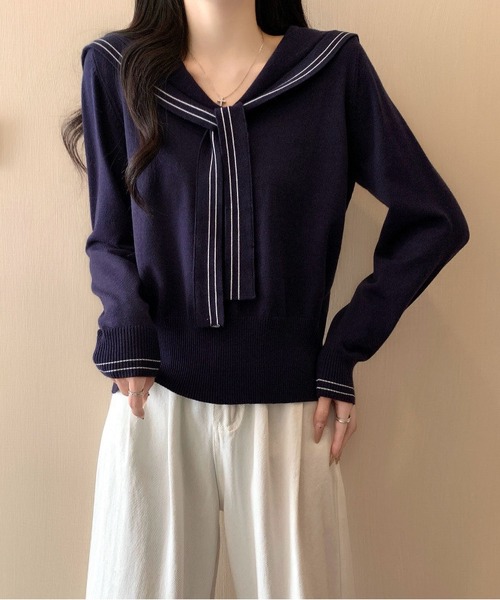 セール】セーラーカラー ストライプニット（ニット/セーター）｜MAISON