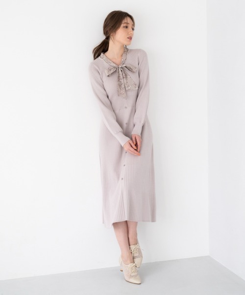 セール】□2024春夏新作□ジュイ柄ボウタイニットワンピース/MM417401