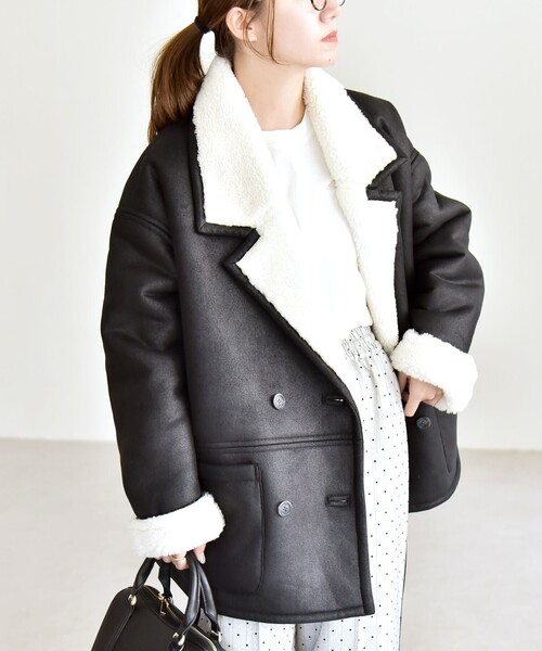 セール】quaranciel: ムートンライク ボア ボンディング ジャケット