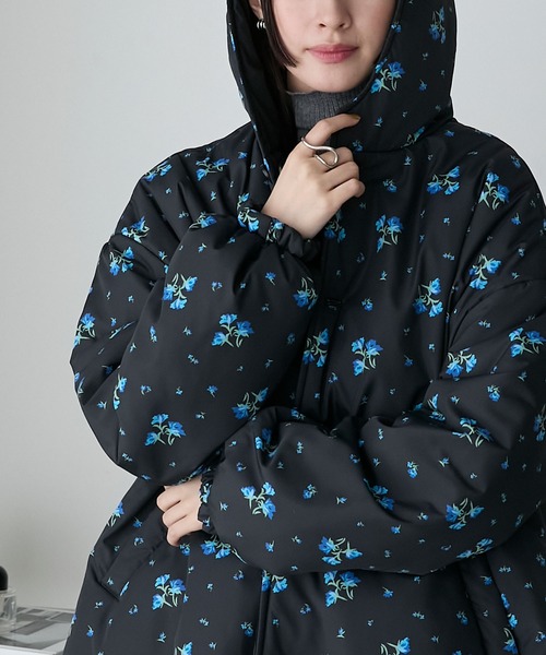 forksy.】花柄リバーシブルフーディ中綿ジャケット（ダウンジャケット