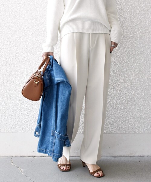 SHIPS any:〈洗濯機可能〉ダブルクロス タック ストレート パンツ