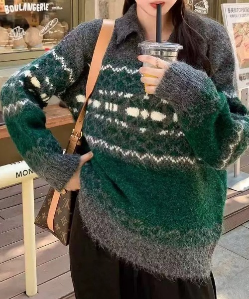 ジュンアンドロペ ノルディック柄 セーター S ハーフジップ ゴルフ