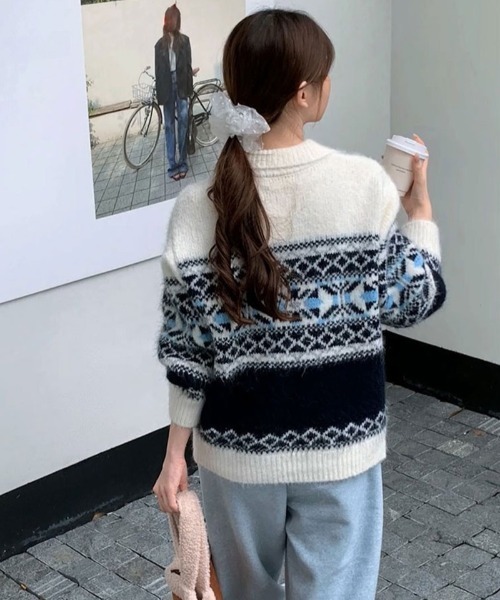 ジュンアンドロペ ノルディック柄 セーター S ハーフジップ ゴルフ