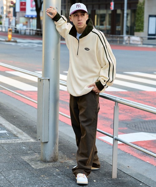 CODDERR】配色 ロゴ刺繍フリースアノラックハーフジッププルオーバー