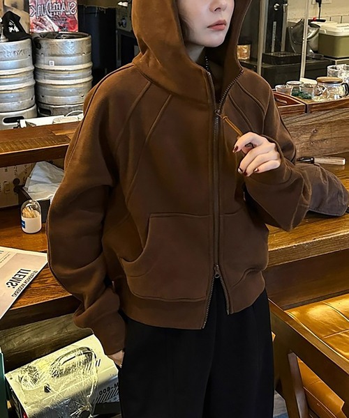 セール】フード付きダブルジップのフリースパーカー（パーカー