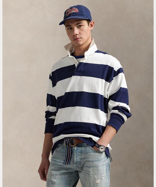 ビッグ フィット ストライプド ジャージー ラグビー シャツ