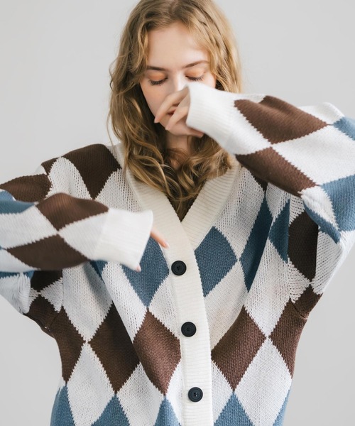 良好 パーリーゲイツ チェック柄コットンカーディガン 赤白黒 Vネック