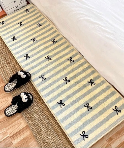 セール】ストライプ リボン柄 パステルミニラグマット 横長 バス