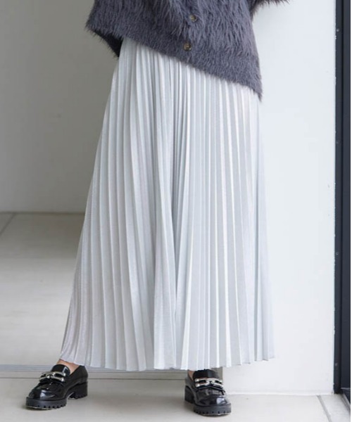 セール】シャイニーラメプリーツロングフレアスカート（スカート