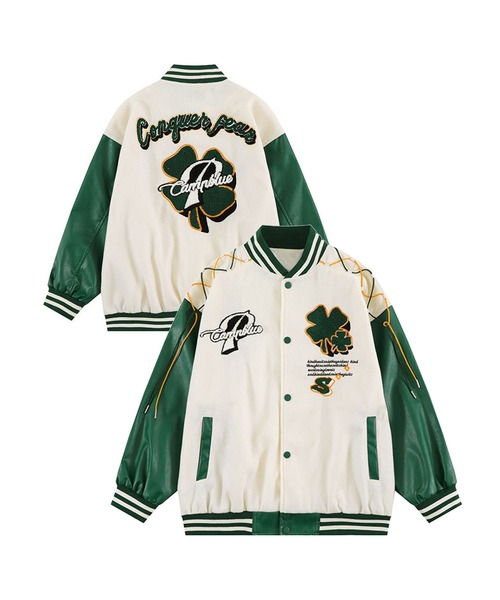 セール】【HOOK】個性派・肩紐デザインワッペン刺繍スタジャン