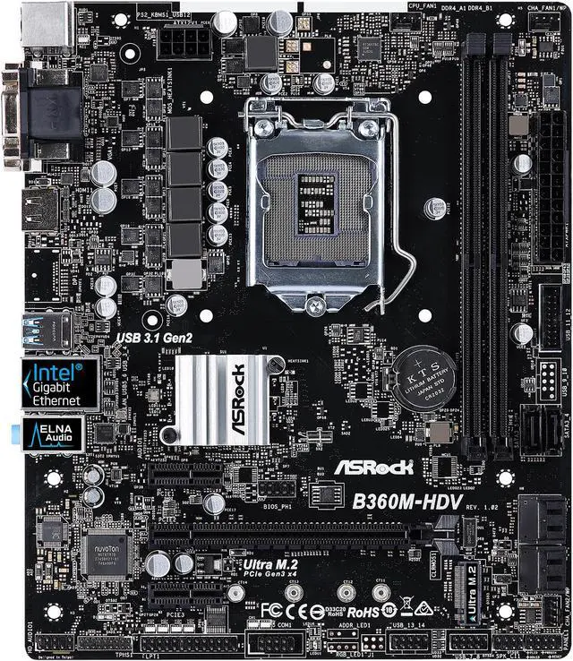 Used - Very Good: ASRock B360M-HDV LGA 1151 (300 Series) Micro ATX