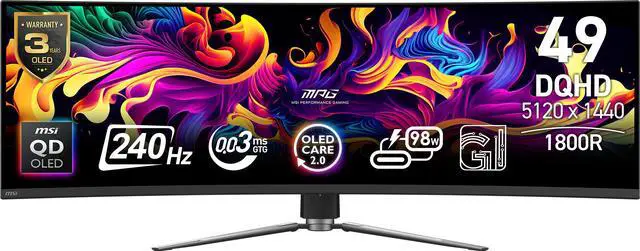MSI 49'' DQHD 2K 1440P 240Hz with Adaptive Sync 0.03ms HDR400 USB