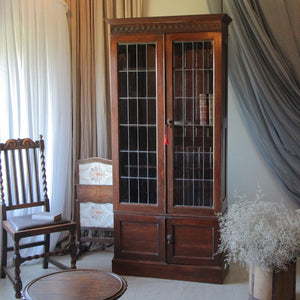 1920年代オーク材ステンドグラス扉ブックケース（本棚）高さ190.5cm