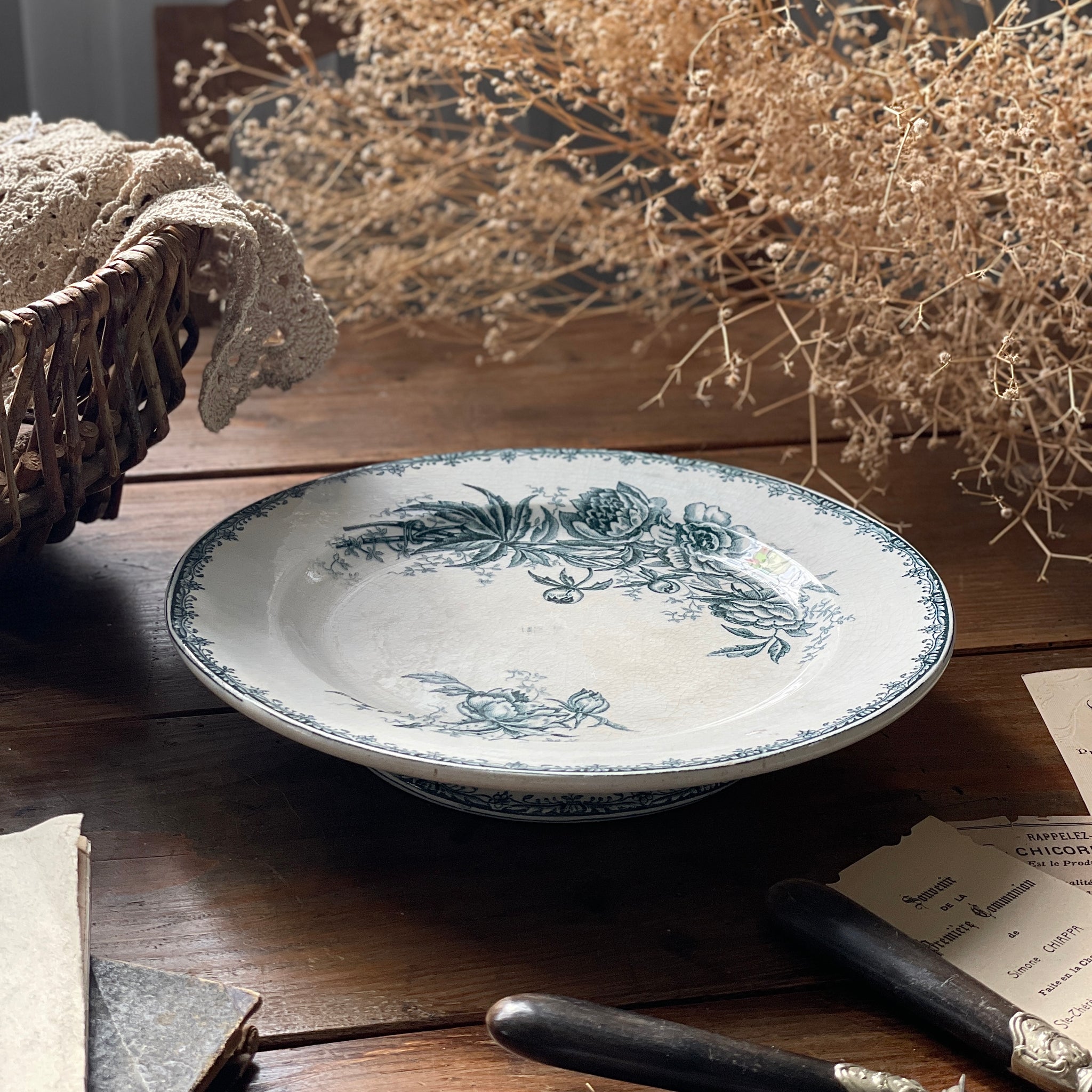 芍薬の花模様クレールフォンテーヌ窯コンポティエ（高さ4.5cm