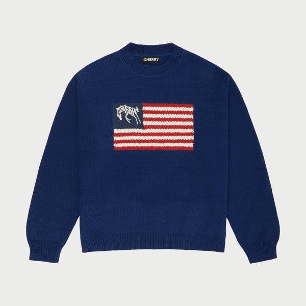 Cherry Flag Knit Crewneck (Navy) – CHERRY LA