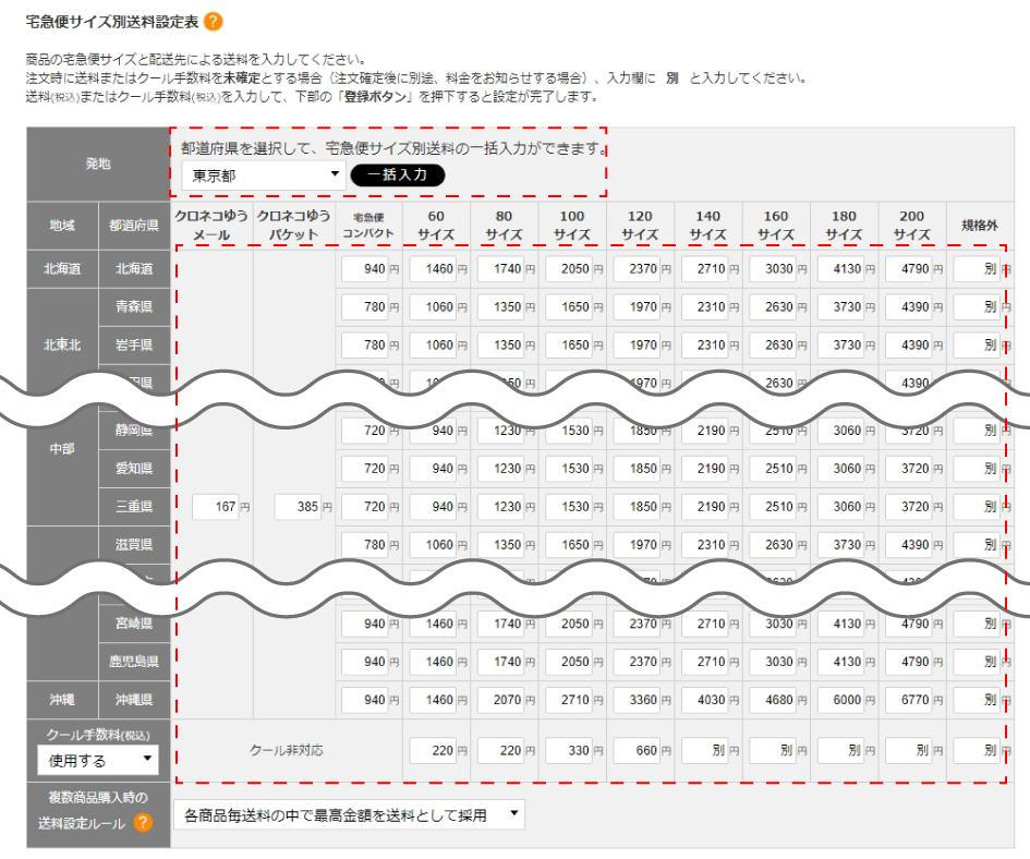 宅急便サイズ別送料設定 | らくうるカートマニュアル