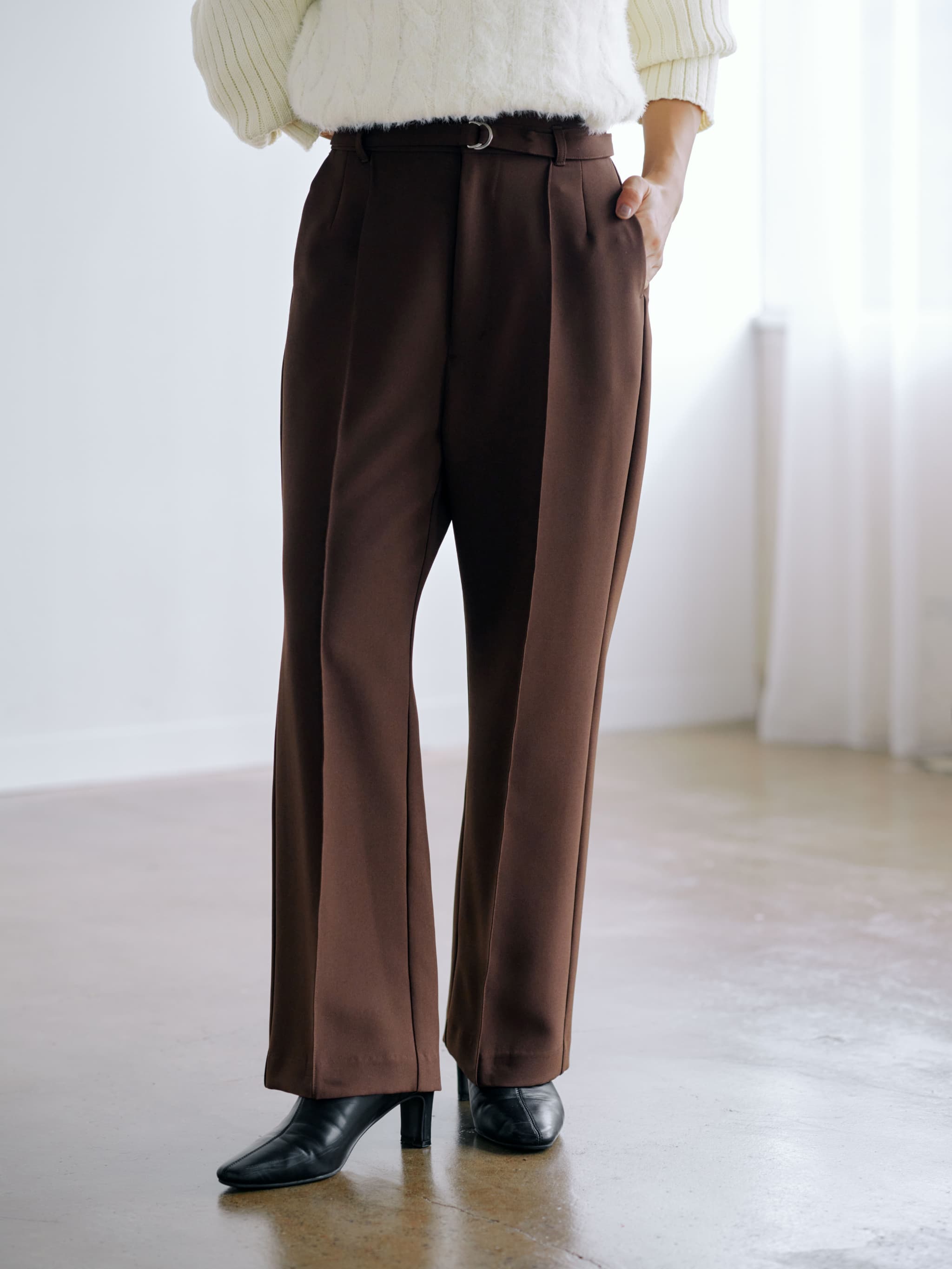 Dカンベルトフレアパンツ-short & regular | 小柄・低身長女性向け