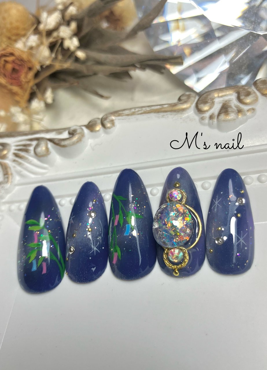 夏/ハンド/ネイビー/ジェルネイル/ネイルチップ - manamiのネイル