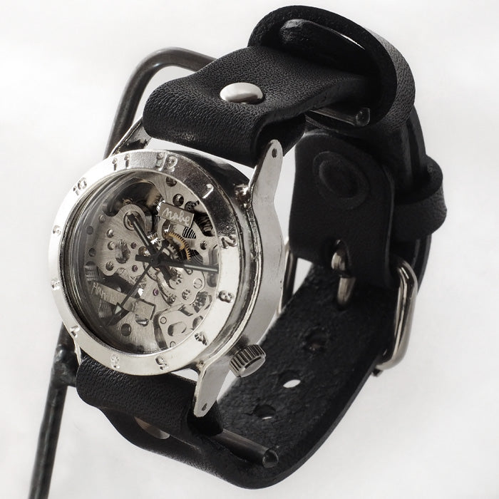 渡辺工房 手作り腕時計 手巻き式 裏スケルトン メンズシルバー [NW