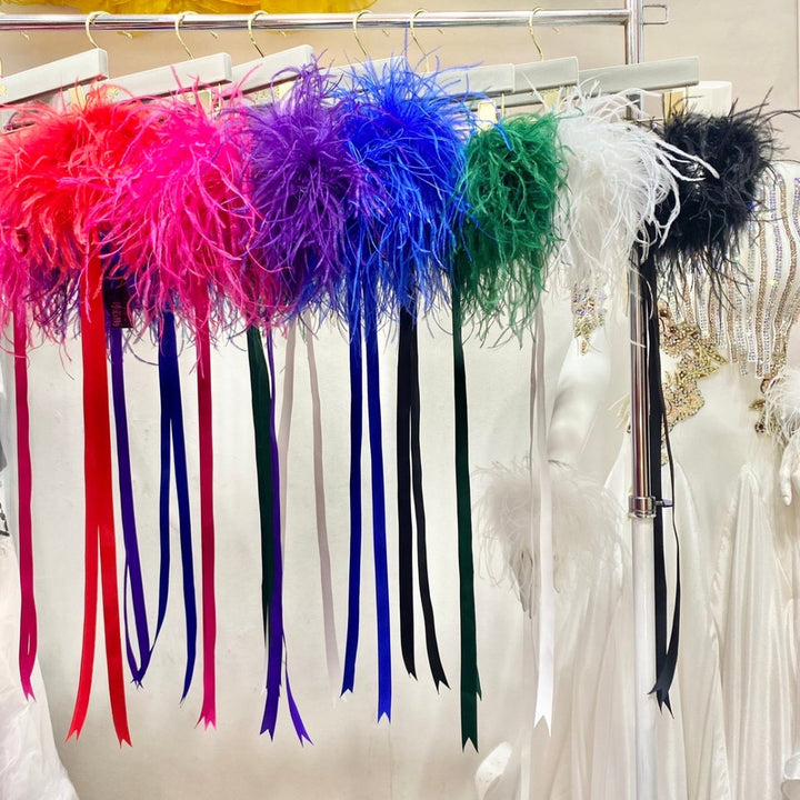 社交ダンス用 オーストリッチ羽根 リストバンド（サテンリボン付き
