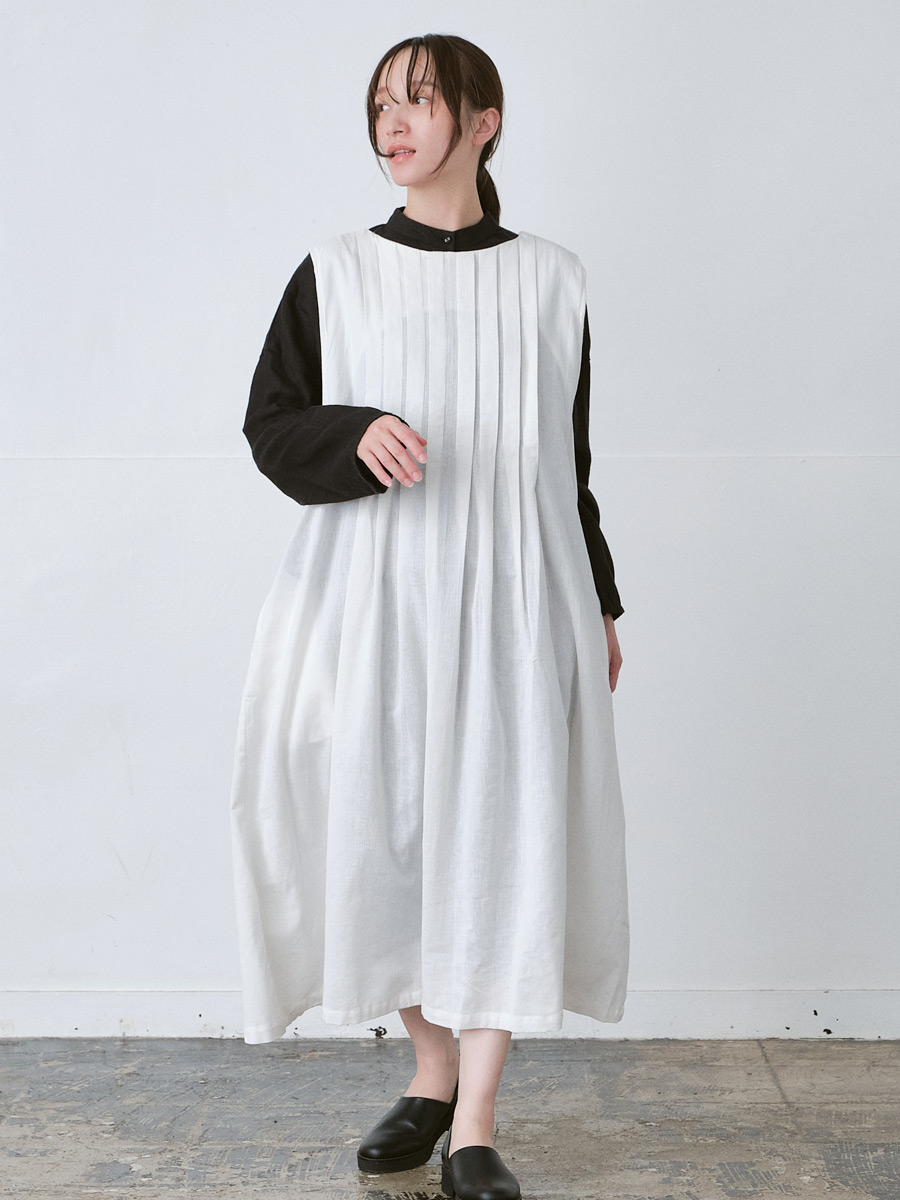 ピンタックノースリーブワンピース 綿麻キャンブリック | palais