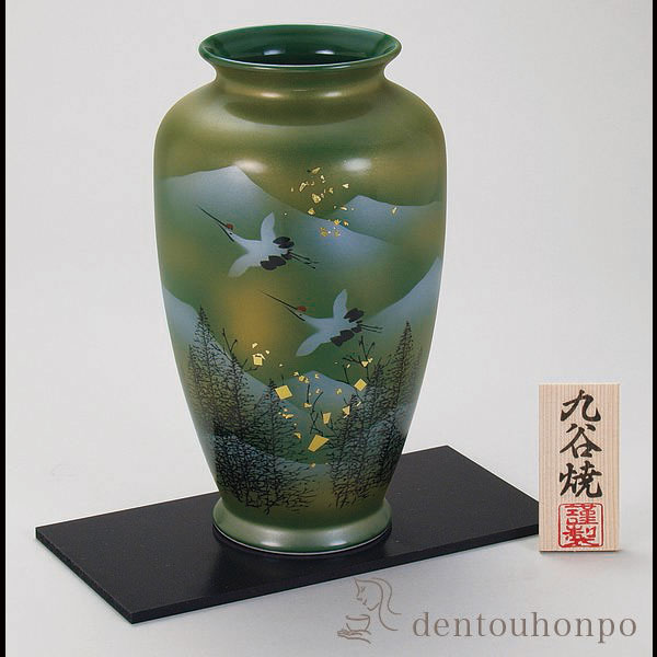 花瓶 金箔鶴連山 8号 花台付 / ガラス フラワーベース 花器 一輪挿し