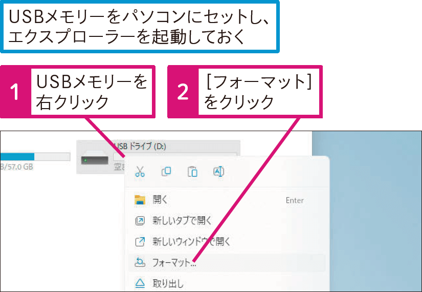 Windows 11でUSBメモリーをフォーマットするには | できるネット