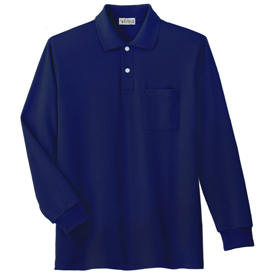 長袖ポロシャツ PS207N 上 ネイビー| 作業服・作業着 | 【ミドリ