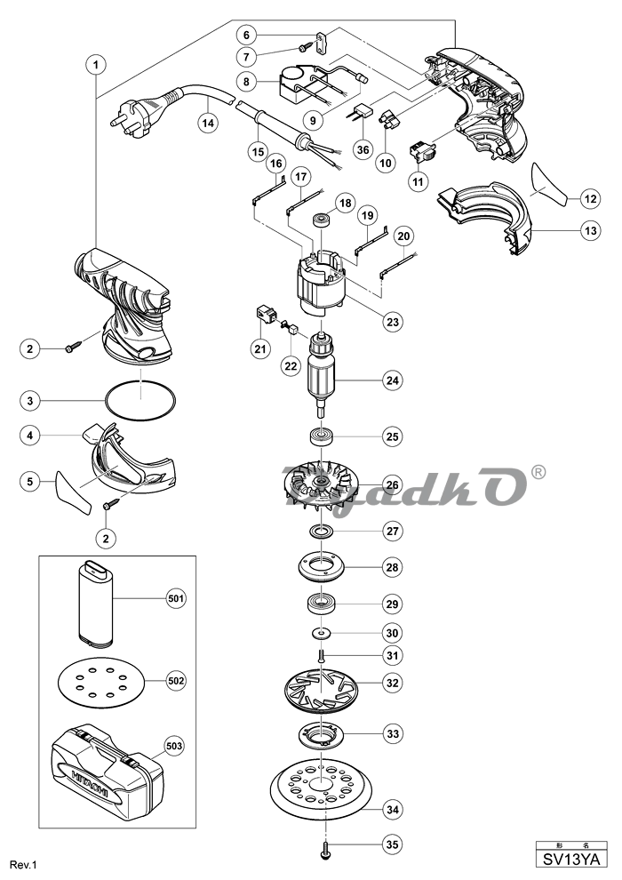 Схема (деталировка) эксцентриковые шлифмашины (орбитальные