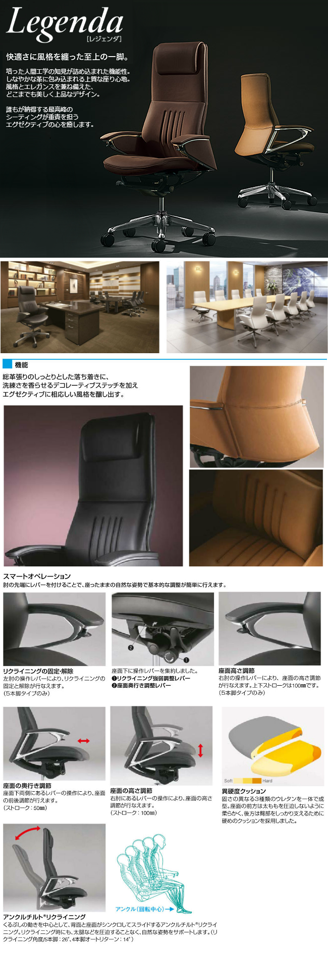 オカムラ Legendaシリーズ レジェンダチェア エクストラハイバック 革