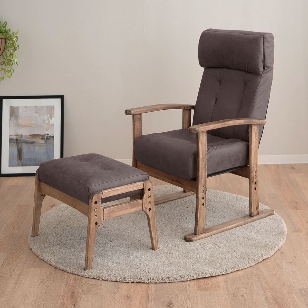 高座椅子 オットマン 2点セット 腰痛対策 ファブレザー 天然木