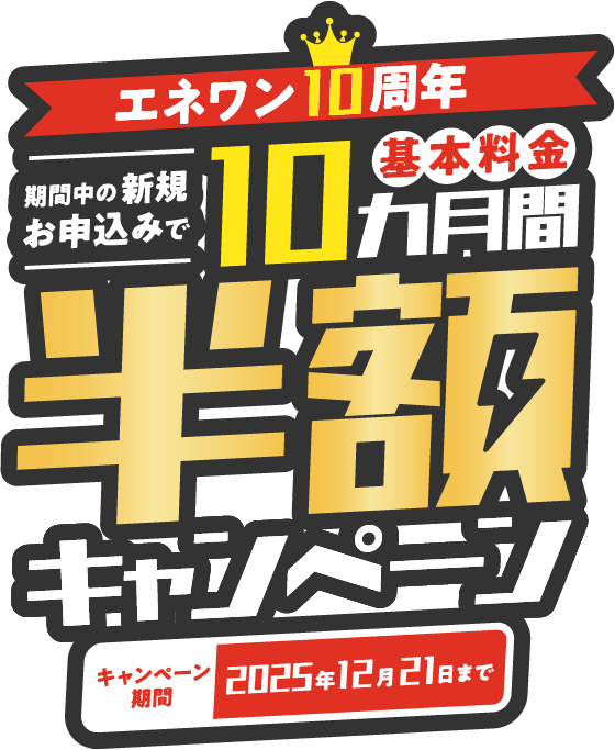 期間中の新規お申込みで基本料金10ヵ月間半額キャンペーン｜エネワン
