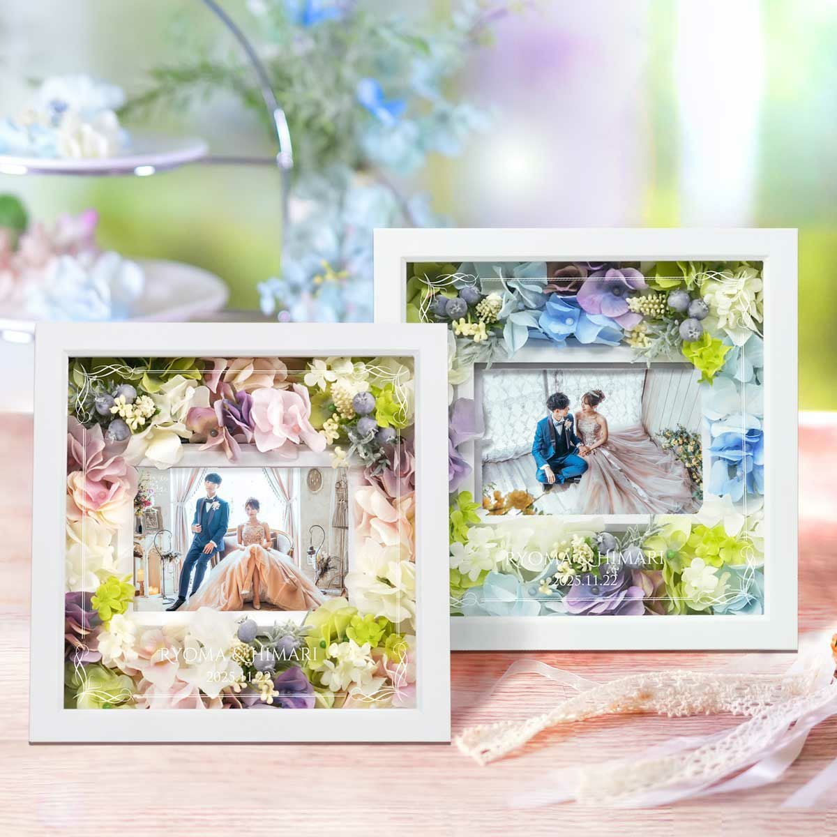 フラワーフォトフレーム「パリス」 ギフトボックスラッピング付 ／お花