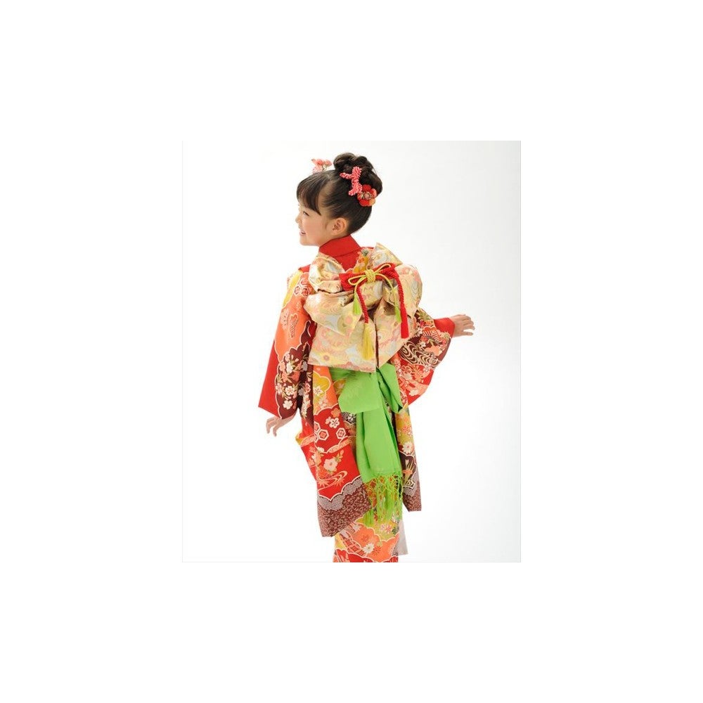 レンタル] 七五三/節句 着物セット 7歳女の子 着物セット 古典柄 金彩