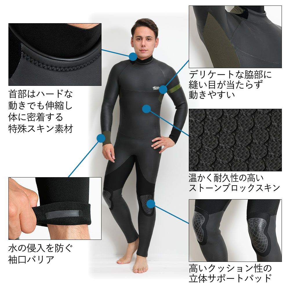 FELLOW メンズ セミドライ バックジップ 5x3mm M～XXLB 全2色 | FELLOW