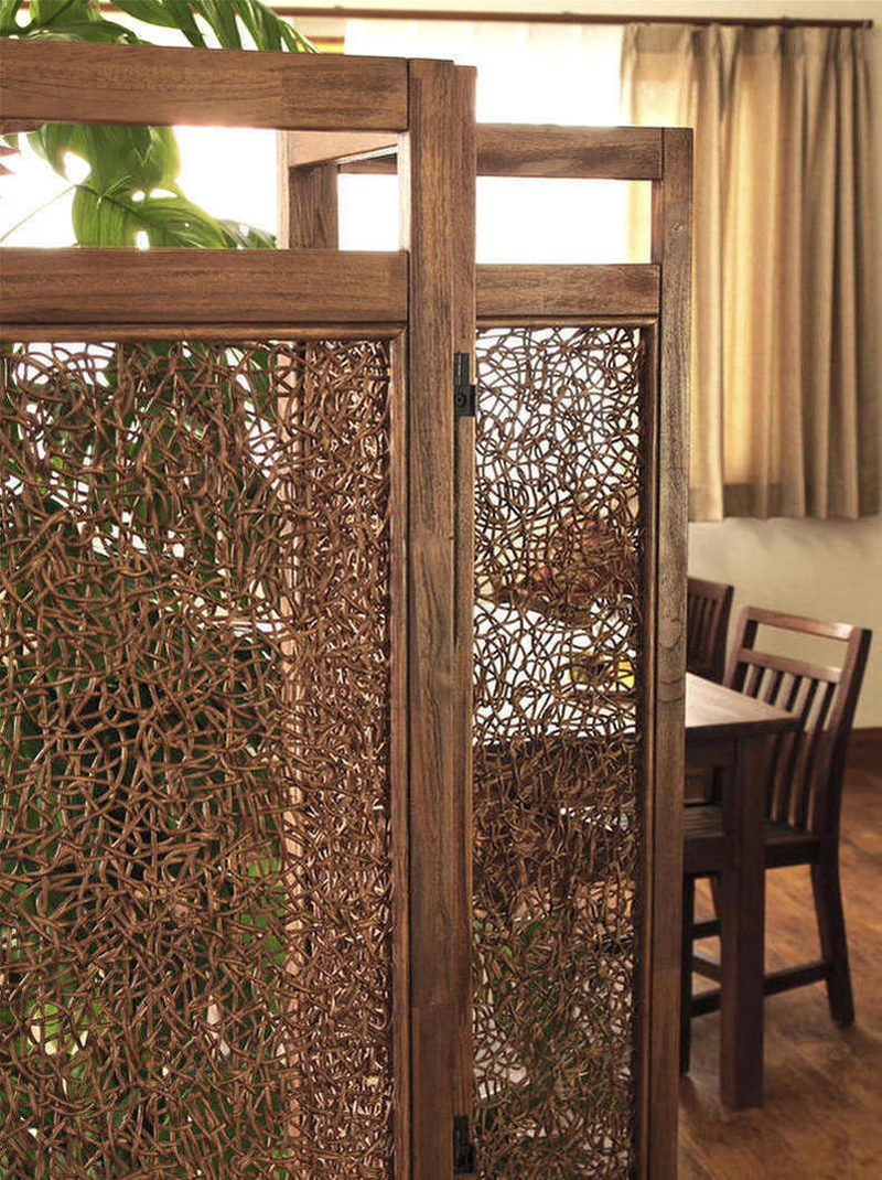ACP333KA チーク無垢材×ラタン パーティション 3連 | 【SR-net
