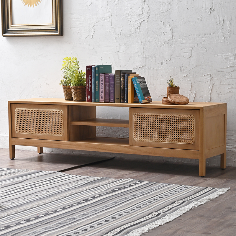 W2885XP ラタン×チーク無垢材 KAGOME TVボード ローボード 150cm幅