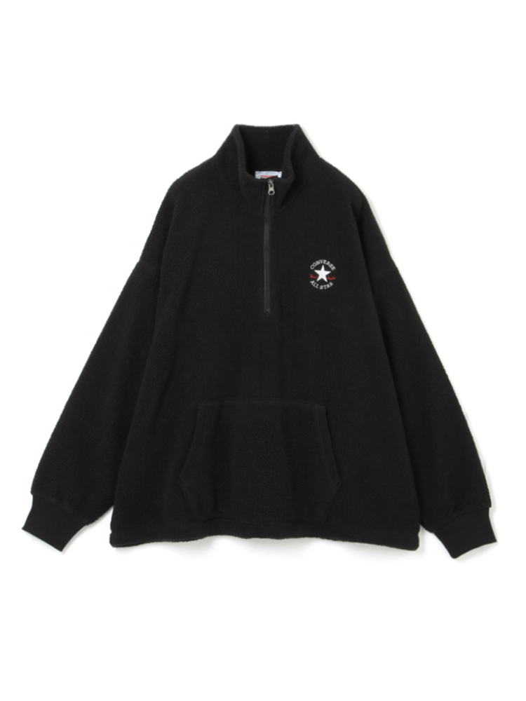 ブラック 【CONVERSE(コンバース)】シープボアハーフZIPスウェット