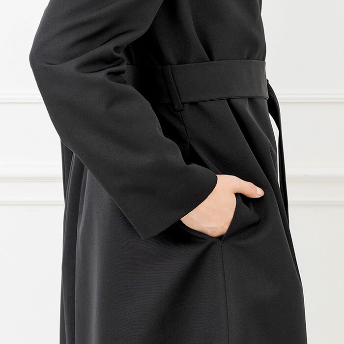 シャンタン素材のテーラードカラーコート 13号・ブラック｜東京