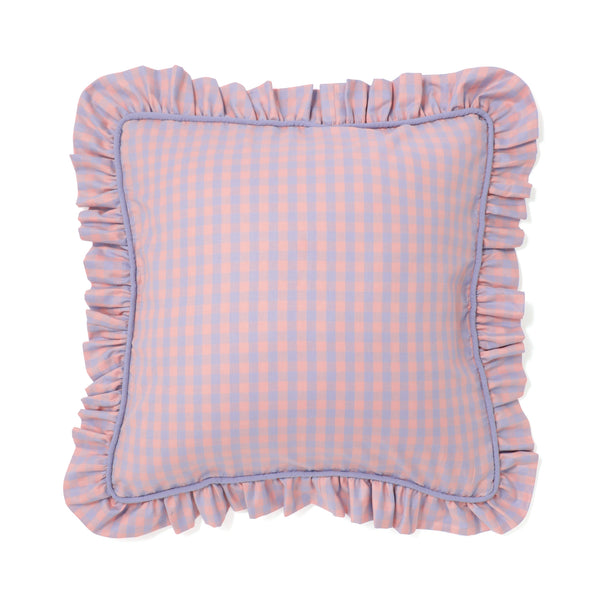 フリルチェック クッションカバー 45×45 オレンジ（B-061