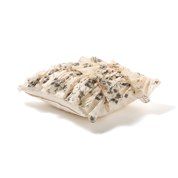 フラワーフリル クッションカバー 450×450 アイボリー×ブラック（050