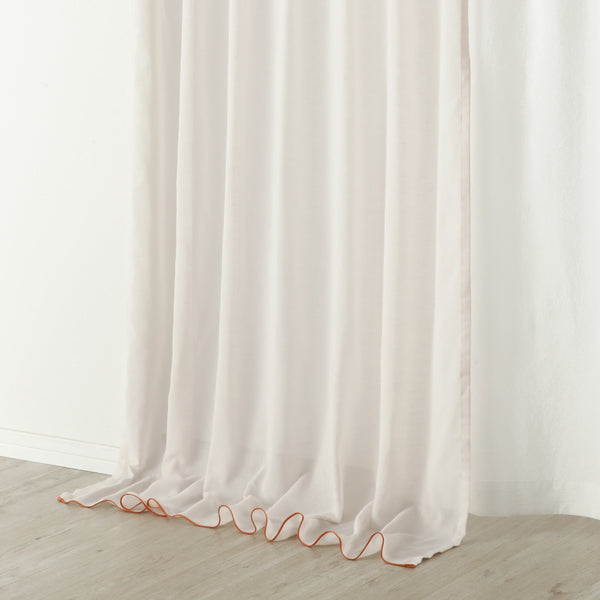 パイピングヘム レースカーテン H2150×W1000 ピンク×オレンジ