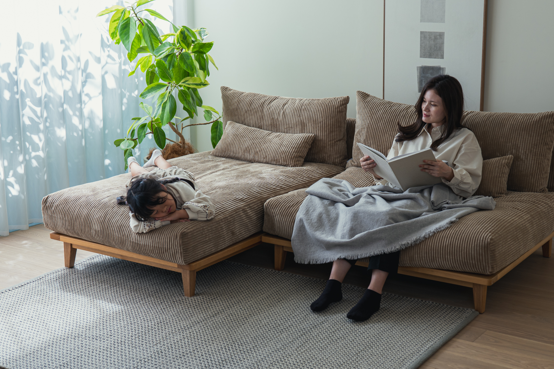 幸せになるソファ ワイド＋ロングセット コーデュロイ生地 - オーナー