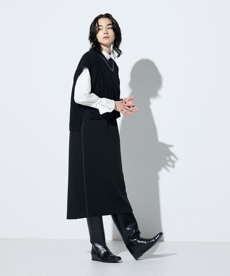 ケーブルニットベスト付き ワンピース（72-06OM01-205）｜ギャバジン