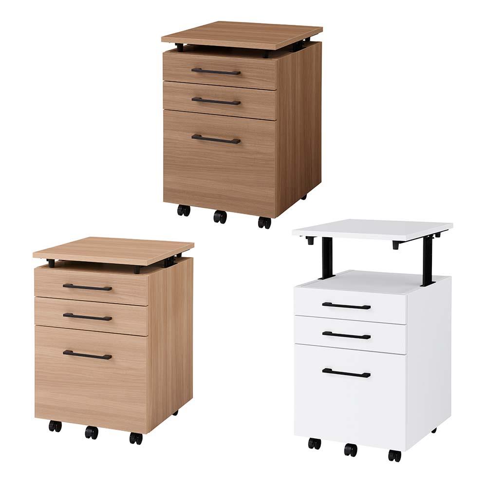 木製 天板昇降ワゴン 3段 幅41.6 奥行44.5cm (サイドキャビネット