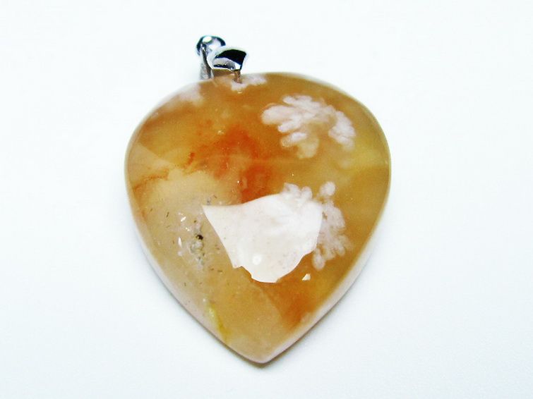 桜メノウ チェリーブロッサムアゲート ハート ペンダント[T335-2432]