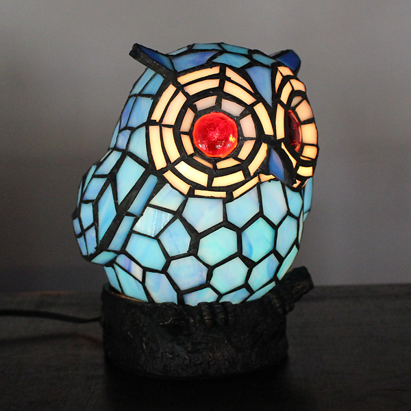 ステンドグラスランプ フクロウ（ブルー） | 琉球ガラス専門店 Gift