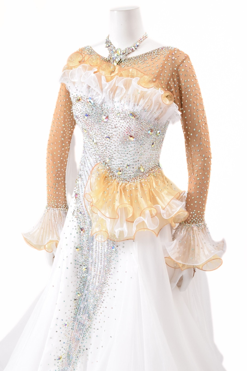 スタンダードドレス WS0743D ホワイト/ゴールド L 社交ダンス モダン