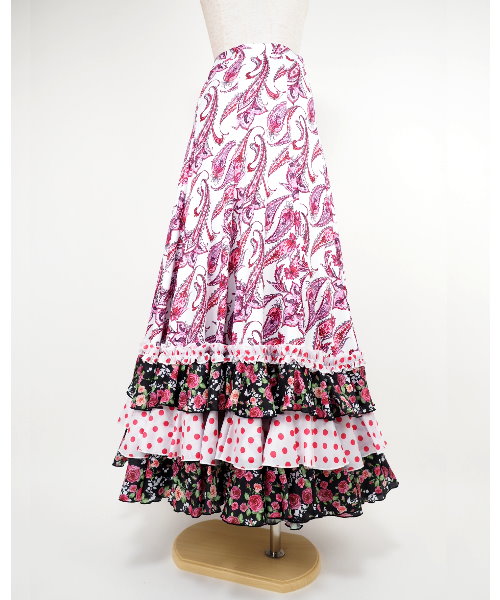 フラメンコ ファルダ スカート ホワイト×ピンク系 【フラメンコ