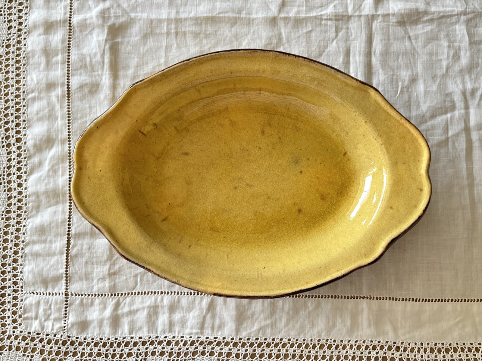 南仏陶器 デュルフィ 黄釉 焦茶釉 オーバルプレート [202509−20]